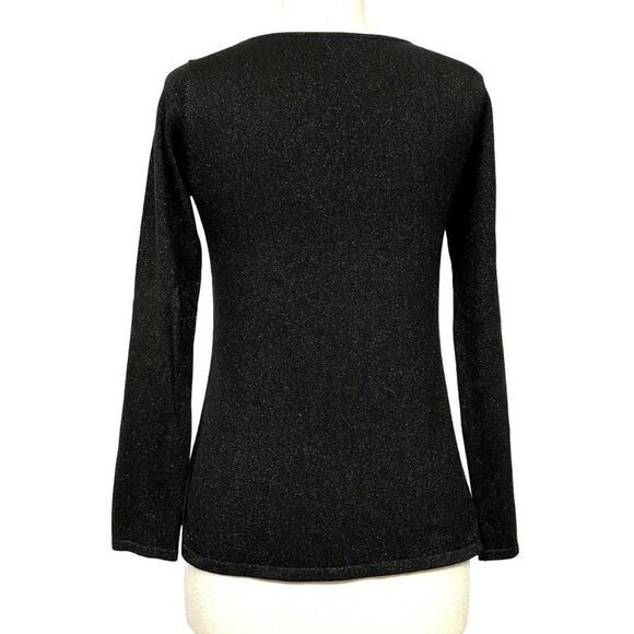 Chico's Sz XS Black Metallic Silk Blend Long Sleeve Pullover Top - Picture 4 of 5